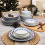 Hermia GBSATN24Y4R1614 Vajilla de Porcelana 24 Piezas Blanco y Azul Apta Lavavajillas Microondas
